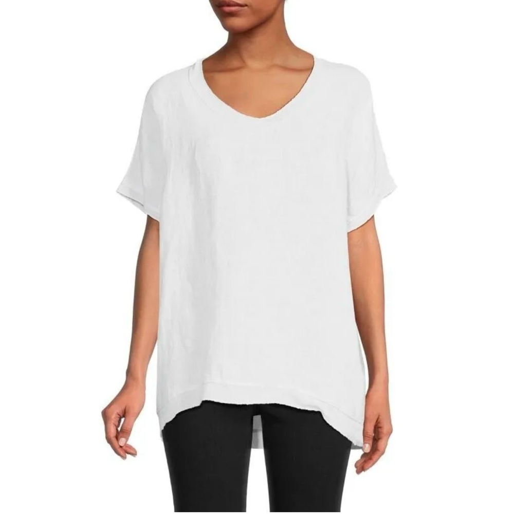 Saks Fifth Avenue Shimmer Trim Linen Top